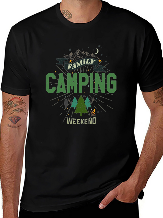 Family Camping Weekend Black Graphic T-Shirt